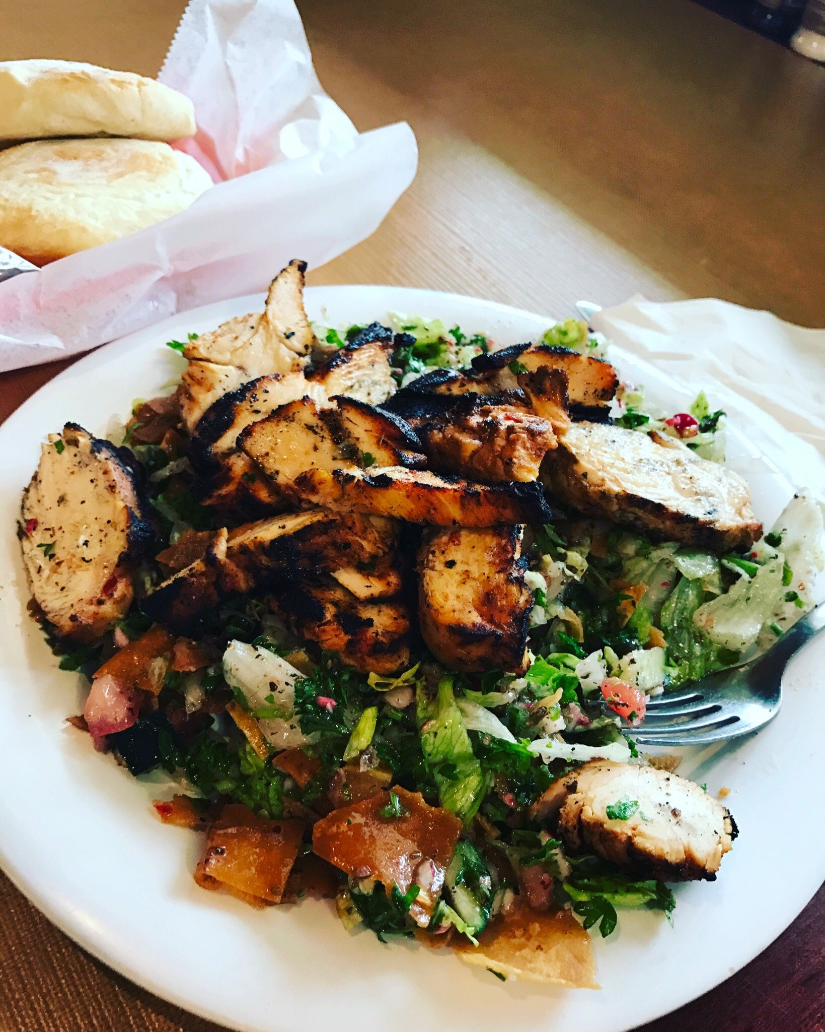 Zaytoon signature dishes Chicken Shawarma PlateHummus with LambFattoush SaladLentil Soup